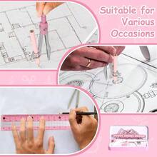 8pcs/set Protractor y compass, kit de redaccin prctica con protactor, gobernantes, brjulas y ms, herramienta de geometra de brjulas con caja de metal para herramientas de matemticas en el - 8 piezas/juego - Ver 3
