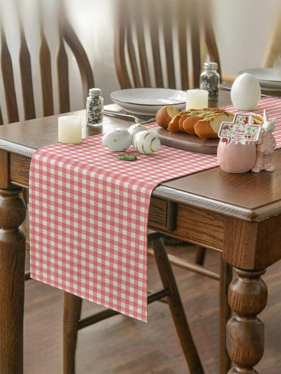 1 chiếc khăn trải bàn kẻ caro phong cách tối giản hiện đại, hình chữ nhật, có nhiều kích cỡ, phù hợp cho phòng ăn gia đình, trang trí nhà cửa, tiệc ngoài trời và trang trí nhà hàng, món quà hoàn hảo cho bàn ăn ngoài trời, chất liệu giống như vải lanh. - Đỏ thẫm - Xem 1