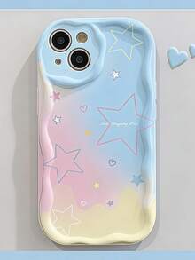 "Funda para Teléfono Compatible con iPhone (Modelos Recientes) - Diseño de Borde Ondulado Estiloso - Variedades: Solido/Desgradado Estrellas/Flores Pequeñas - Funda de Silicona Resistente a Golpes" - Multicolor - Ver 2