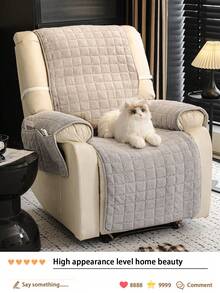 1pc Thick Warm Jacquard Flannel Sofa Cushion, Style Pet-Friendly Anti-Dirty Anti-Slip Sofa Recliner Chair Cover, Autumn/Winter Anti-Cat Scratch Sofa Protector Suitable For Living Room Single Seat Sofa Recliner (Sold Individually) - Light Grey - View 3