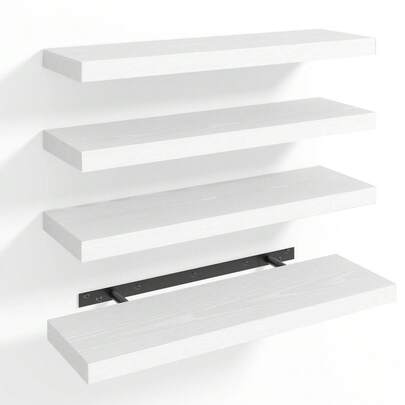 Tomnk 4pcs Floating Shelves, 15.8in Rustic Wood Finish Wall Shelves, Wall Decor, Shelves For Wall Decor, With Invisible Brackets For Bathroom, Living Room,Bedroom And Kitchen