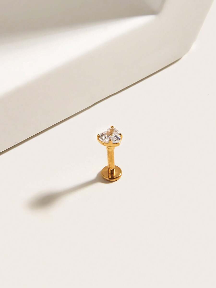 1个双色医用钢钻石耳软骨穿刺钉 - 金黃色 - 查看 1