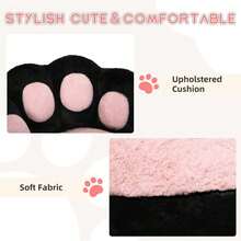 WARMTOBABY Cute Cat Paw Office Desk Chair With Wheels, 360° Adjustable Height Armless Chair, Plush Teddy Fleece Small Vanity Chair For Makeup Room, Bedroom, Home Office - 黑色 - 查看 9