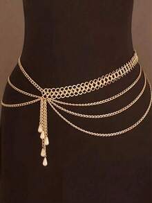 Fashionable Elegant Multi-Layer Chain Tassel Pearl Waist Chain - Gold 1 - View 1
