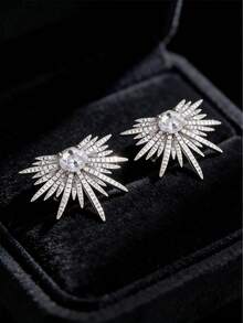 Luxurious Studded Rhinestone Earrings, Exquisite Personalized Earrings, Fashionable And Versatile Temperament Earrings For Women - Silver - View 5