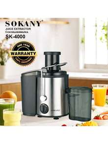 SOKANY 4000W 多功能离心式榨汁机。配备 3 英寸宽进料槽。800W 功率，两档速度设置，304 不锈钢材质。适用于家庭和餐厅榨汁，可分离各种水果和蔬菜的果渣。厨房必备电器。 - 英規插(220-240V) - 查看 11