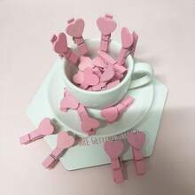 20/30/50pcs Set Colorful Wooden Heart Shaped Memo Clips, Wooden Clothespins, Star Clips, Snack Bag Clips, Heart Shaped Clothespins, Mini Handmade Wooden Photo Display Clips - Pink - View 5