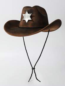 1顶手工时尚个性化渐变字母徽章防风绳宽檐帽，欧美风格西部牛仔帽，时尚简约爵士帽，适合日常佩戴、派对、西部主题活动、聚会、角色扮演、毕业典礼、化装舞会、节日、生日庆典、音乐会等场合。 - 禮帽 - 查看 12