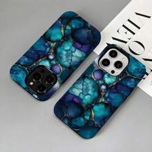 Funda de teléfono de dos capas con diseño de mármol verde esmeralda y dorado, diseñada para ser duradera y proteger contra caídas, compatible con modelos 17, 16, 15, 14, 13, 12, 11, 8, X, XS, XR, Plus, Pro, SE2 y SE3, convirtiéndola en un regalo ideal para amigos, familiares y seres queridos. Iph Pro Mármol Verde, Iph Verde Cobre/Emeralda, Funda de Teléfono con Flor Teal Puffer - Estilo 1 (1 pieza) - Ver 6