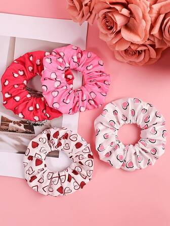 4 st hjärtformade hårsnoddar i satin, alla hjärtans dag