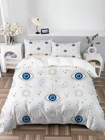 Juego de edredón de 3 piezas con estampado digital moderno (1*Funda de edredón + 2*Fundas de almohada, sin relleno), Juego de ropa de cama con estampados de ojos, suave y cómodo, adecuado para dormitorios del hogar, habitaciones de invitados, salas de juegos, hoteles y dormitorios escolares