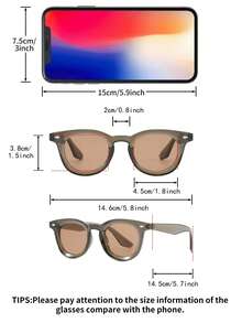 1副男士橄榄绿圆形PC框复古纯色铆钉个性化时尚眼镜 - 橄欖綠 - 查看 4