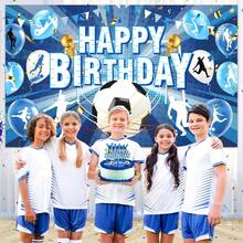1pc Football Birthday Party Background Banner, Blue Football Happy Birthday Banner Large Sports Football Birthday Background Photo Booth Props Football Theme Birthday Party Decoration - Multicolor - View 5