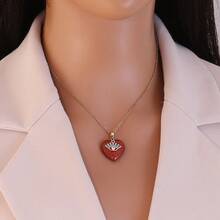 天然宝石心形微镶锆石吊坠项链，适合女士日常佩戴 - 金色 - 查看 11