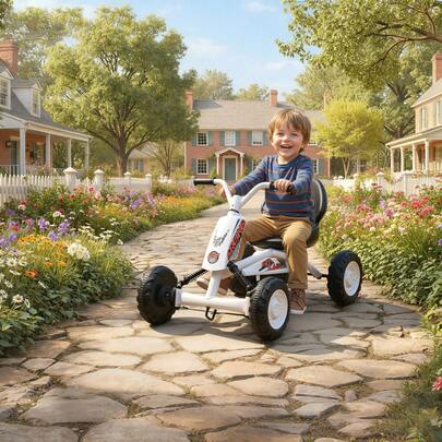  AIYAPLAY Pedal Go Kart, Kids Ride On Race Car Sporty Design With Steel Frame, Go Kart For Kids Ages 2-5 Years, White