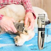 Cortadora eléctrica para mascotas para peinar pelo grueso, afeitadora eléctrica inalámbrica de bajo ruido para perros, empujador de pelo de perro y gato, cortadora de pelo de mascota. - Dorado - Ver 6
