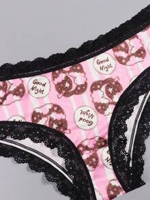 Dircho 8pcs Women's Cute Celestial & Cartoon Pattern Contrast Lace Bikini Panties - Allover Moon/Star/Cartoon Print Silky Soft Comfy Intimates Underwear, Stretch Breathable Elastic Waist Daily Lingerie Set - Multicolor - View 7