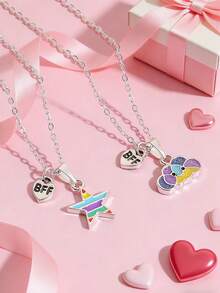 مجموعة من قلادتين للبنات مكونة من نجمة وقطرة زيت بشكل سحابة من سبيكة الزنك، قلادة صداقة، إكسسوار ديكوري، هدية عيد للصديقة المقربة، هدية مجوهرات يومية - مقاس واحد - مشاهدة 1