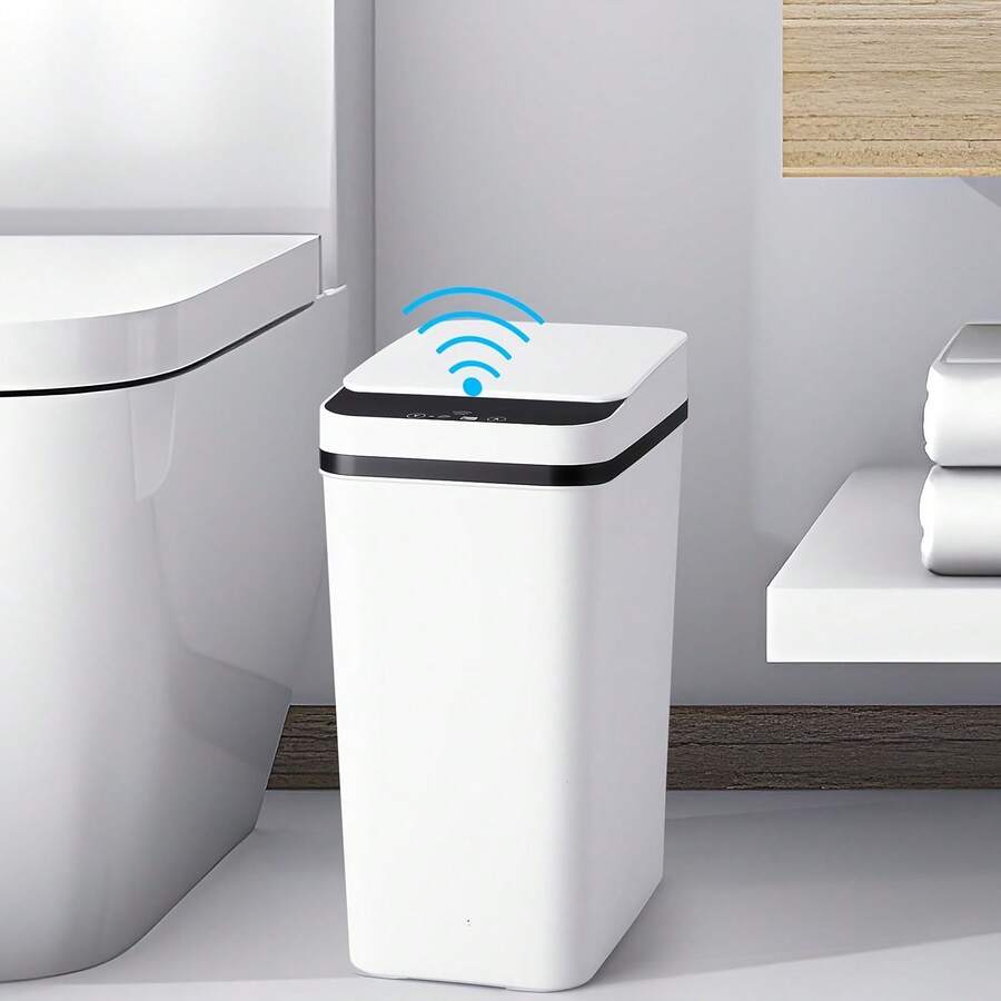 Senmeo (1 Pack) Plastic Sleek Style Sensor Trash Can, 3.2 Gal, Touchless Auto Open/Close, Odor-Proof Lid, Slim Shape, Bathroom/Bedroom/Living Room/Office, Battery Powered (AA Batteries Not Included), White - 1PC-3.17gal白色 - 查看 1