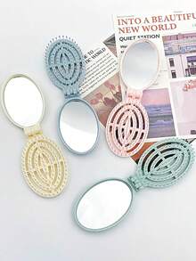 可折叠梳子 - 米色，便携式，带内置镜子 - 彩色 - 查看 4