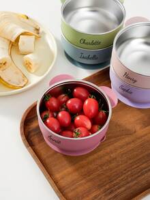 1pc Personalized Customization Name Silicone Children Bowl With Bear Design Removable Stainless Steel Inner Bowl Suction Base Self-Feeding Portable Kids Tableware - Multicolor - View 6