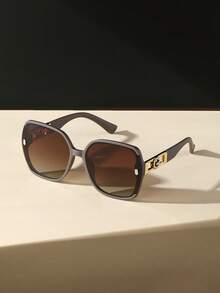 1pc Women's Retro Classic Large Frame Hollow Leg Fashion Glasses, Versatile - Multicolor - View 7