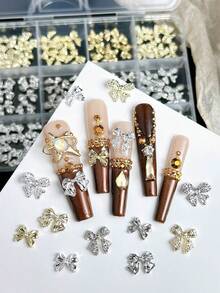 1盒随机混装3D金银合金蝴蝶结美甲饰品 Y2K金属丝带蝴蝶结哥特美甲配件 DIY