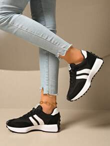 Shoes Retro Chunky Sneakers Instep Bulky Running Sneakers For Women, Shoes For Women - 黑色 - 查看 6