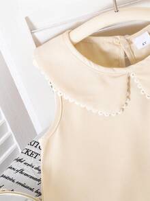 1pc Young Girls Elegant Peter Pan Collar Sleeveless Dress, For Spring/Summer Vacation - Apricot - View 5