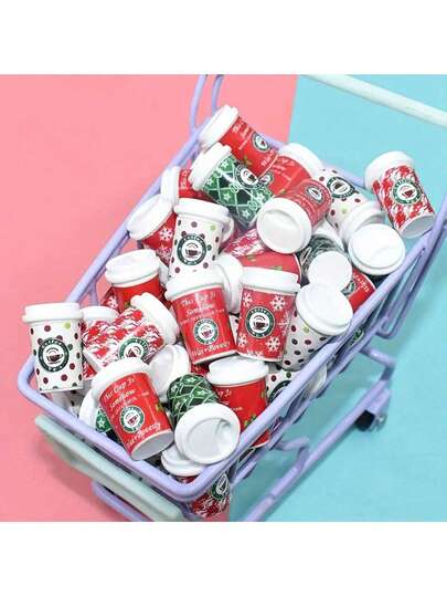 10pcs Realistic DIY Christmas Coffee Cup Model, Cafe And Kitchen Decor, Perfect Photography Prop, DIY Jewelry Craft, Craft Material, Cute Home Decoration, Christmas, Christmas Gift, New Year Gift, Mixed Colors