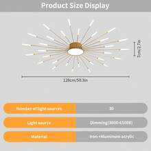 Elegant 42-Light Modern Flower Ceiling Lamp With Firework Petals - Upgraded Design For Stunning Living Room & Bedroom Ambience - Vàng - Xem 14