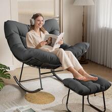 Silla de balanceo de Papasan de gran tamaño con cojín otomano y acolchado, silla de balanceo en forma de huevo de marco metálico, sillas de salón cómodas del patio al aire libre para la sala de estar del dormitorio Sala de lectura Balcón - Gris - Ver 3