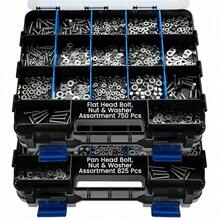 1575 Pieces Of 304 Stainless Steel Nut Bolt Combination, Set Of Cross Screws, Nuts, And Washers, With Double-Sided Storage Box - Blue - View 1