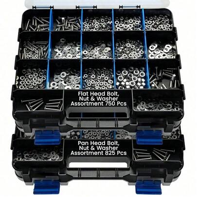 1575 Pieces Of 304 Stainless Steel Nut Bolt Combination, Set Of Cross Screws, Nuts, And Washers, With Double-Sided Storage Box