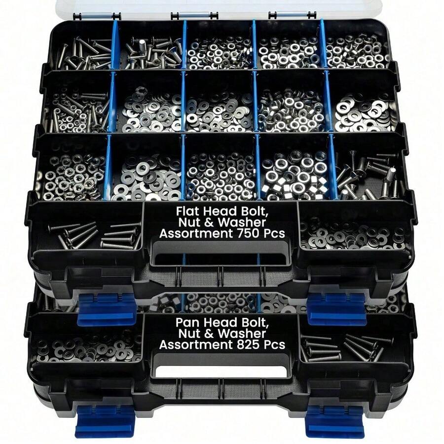 1575 Pieces Of 304 Stainless Steel Nut Bolt Combination, Set Of Cross Screws, Nuts, And Washers, With Double-Sided Storage Box - Blue - View 1
