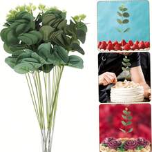 10 Pieces Of Outdoor Simulation Green Plant Eucalyptus Leaves, Anti-Ultraviolet Real Touch, Spring, Summer And Autumn Indoor Home Decoration, Window Sill Garden Decoration, Suitable For Weddings, Thanksgiving, Valentine's Day, Mother's Day And Various Party Activities, Bouquet Materials, Flower Arrangement Accessories - Multicolor - View 9
