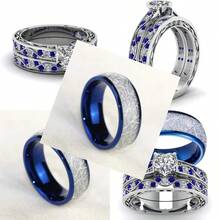 His Hers Wedding Ring Sets Couples Matching Rings Women's 10k White Gold Filled Heart CZ Wedding Engagement Ring Bridal Sets and Men's Tungsten Carbide Wedding Band - Blanco - Ver 7