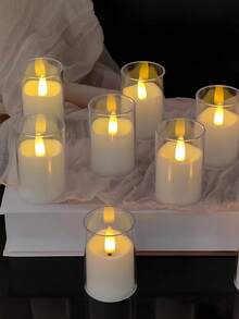 6pcs Transparent Glass Flameless Small Candles With Remote Control Timer, Real Wax Material, LED Flickering Effect, Suitable For Wedding, Home Decor, Holiday, Party, Candle Warmer, Gift - Transparent - View 5