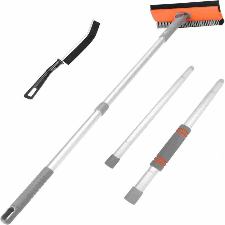 专业窗户刮水器，二合一刮水器窗户清洁器，带长不锈钢手柄，海绵汽车窗户刮水器，适用于加油站、玻璃、淋浴房（海绵型） - 珊瑚橙 - 查看 1