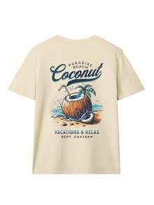 Summer New Casual Coconut Print Round Neck Short Sleeve T-Shirt, Fashionable & Versatile Women's Top - Apricot - View 4