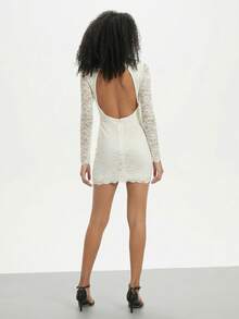 Damen modisches figurbetontes langärmeliges elegantes Lässig Rückenfreies Mini-Kleid, Herbst