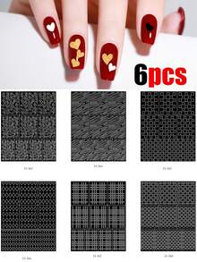 6件套美甲镂空模板套装，美甲模板，线条网格豹纹图案，让美甲沙龙/DIY美甲更轻松 - 彩色 - 查看 12