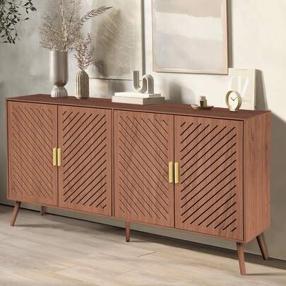 LZYMSZ 4-Door Storage Cabinet, Wood Buffet Sideboard Cabinet With Spacious Interior, Multi-Use Storage Organizer For Kitchen, Living Room And Dining Room, Modern Home Furniture, Brown