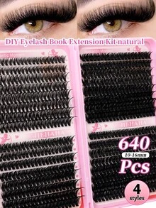 640Pcs10D+20D+30D+40D,30D+40D+50D+60D, 50D+60D+80D+100D Curl Clusters Lashes High Capacity Kit, Fake Eyelashes Book For Beginner Friendly, Thick Fluffy Diy Segmented Lashes Extensions With Bond And Seal, Lash Glue Remover,Tweezers, Mascara Wands, Lightweigh, Reusable, Large Capacity Individual Eyelashes Set - Black - View 5