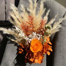 6 Pcs Boutonniere For Men, Groomsmen Guest Boutonniere, Dried Eucalyptus Pampas Grass Rustic Artificial Flowers For Wedding Décor/Prom/Homecoming,Etc. Fall Terracotta Orange, Boho Dried Flower Bouquet Mini Wedding Handmade Dry Flowers Decor For Vase Crafts DIY Photo Boutonniere For Men Floral Plant For Bridesmaid Gift Birthday Decor - 亮橙色 - 查看 2