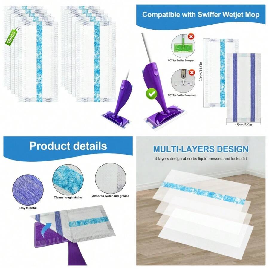 Heavy Duty Disposable Mop Pads Refills 10 Count Absorbent Wet And Dry Multi Surface Floor Cleaning With Scrub Strip For Spray Mops - 1 - Xem 1