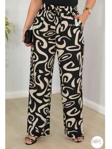 Duna Fabric Wide-Leg Pants - Blanco y Negro - Ver 2