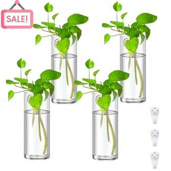 3件套玻璃壁挂花瓶，悬挂式水培花盆，壁挂式花瓶，适用于家庭办公室装饰，带无痕挂钩