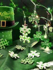 24pcs Wooden Clover Decorations, Unfinished St. Patrick's Day Decorations, Blank Unfinished Wooden Disc Decorations, Suitable For Hanging Spring Decorations On Family Farmhouse Crafts, Party Decorations