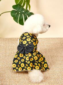 PETSIN 宠物无弹力涤纶薄款甜美可爱风格宠物连衣裙，卡通印花可爱蝴蝶结连衣裙，适合泰迪熊全年穿着，做一只快乐的狗狗（产品无弹力且偏小，建议购买大 1-2 码）
